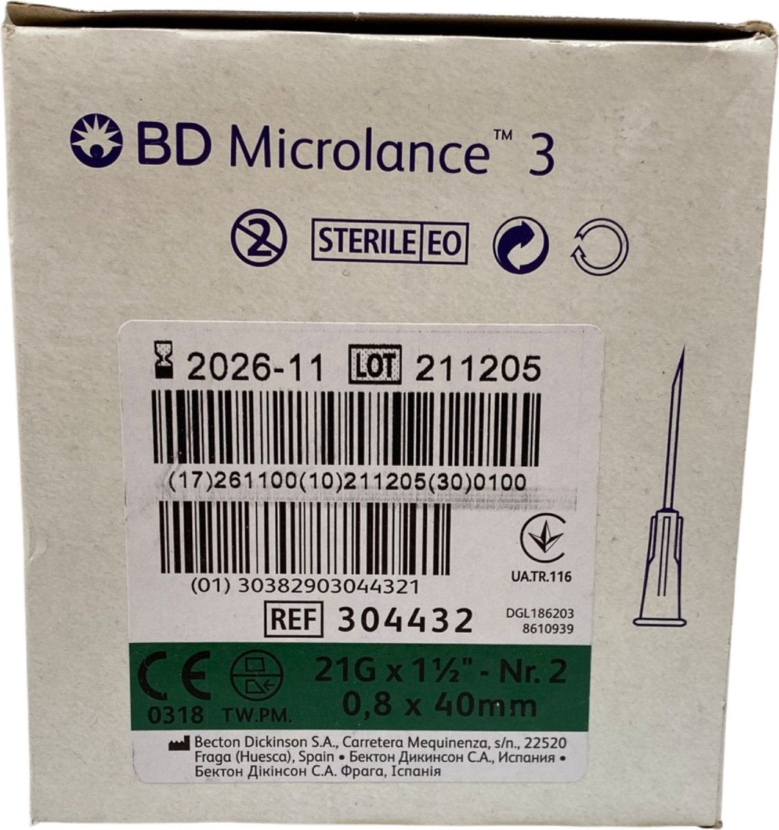 BD Microlance - Gelaat Steriele Naalden - 21g - 0.8 x 40 mm - Groen - Gerstkorrel - Milia - Comedonen - 100 Stuks