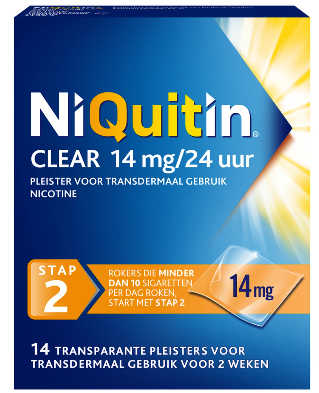 NiQuitin Clear 14mg Pleisters- 14 STUKS – Stap 2 | Stoppen met roken met 24-uurs werking