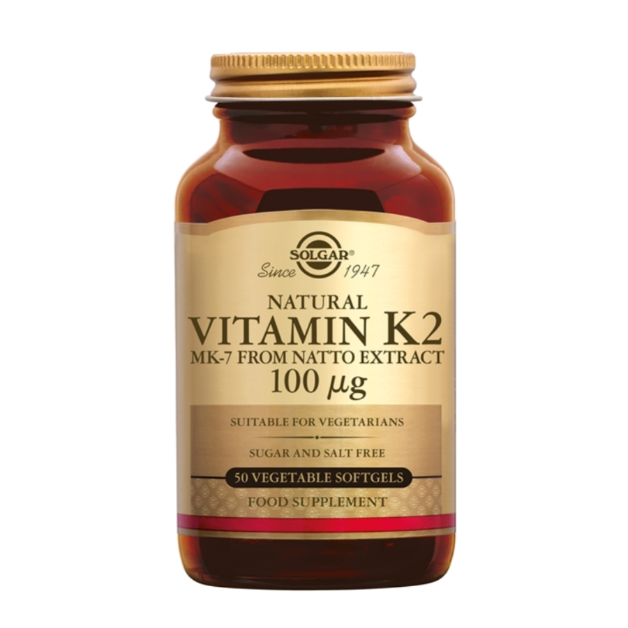 Solgar Vitamin K-2 100 µg MK-7 – Ondersteuning voor Botten en Bloedvaten – 50 softgels