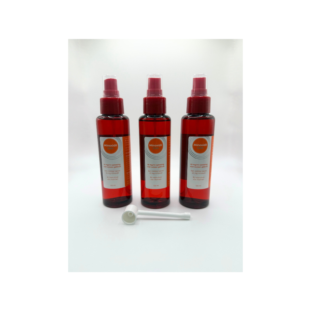 Minoxidil 50 mg sprayflacons voor haaruitval bij mannen – 3 flacons van 100 ml, geleverd met applicator – ApotheekWebshop