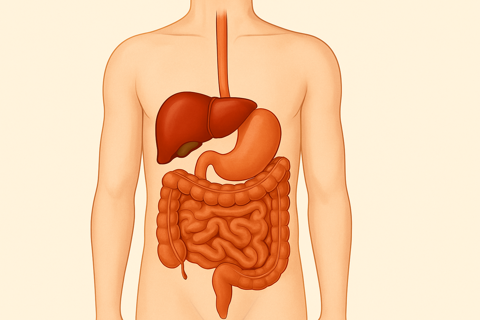 Menselijk spijsverteringsstelsel met focus op maag en darmen