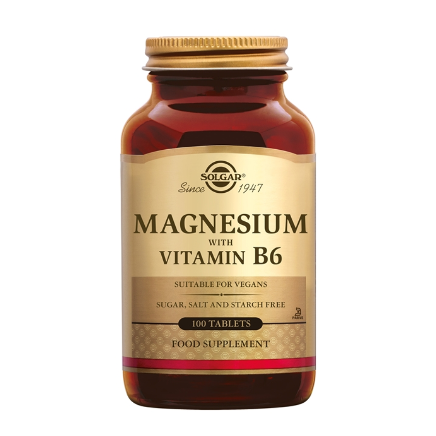 Solgar Magnesium met Vitamine B6 – Ondersteunt Energie, Hormonen & Geestelijke Balans - 100 stuks