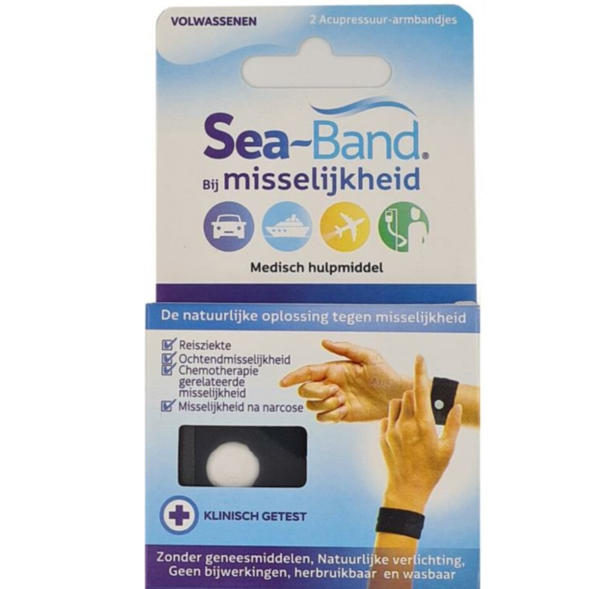Sea-Band Acupressure Polsband Volwassenen – 2 stuks – Zwart