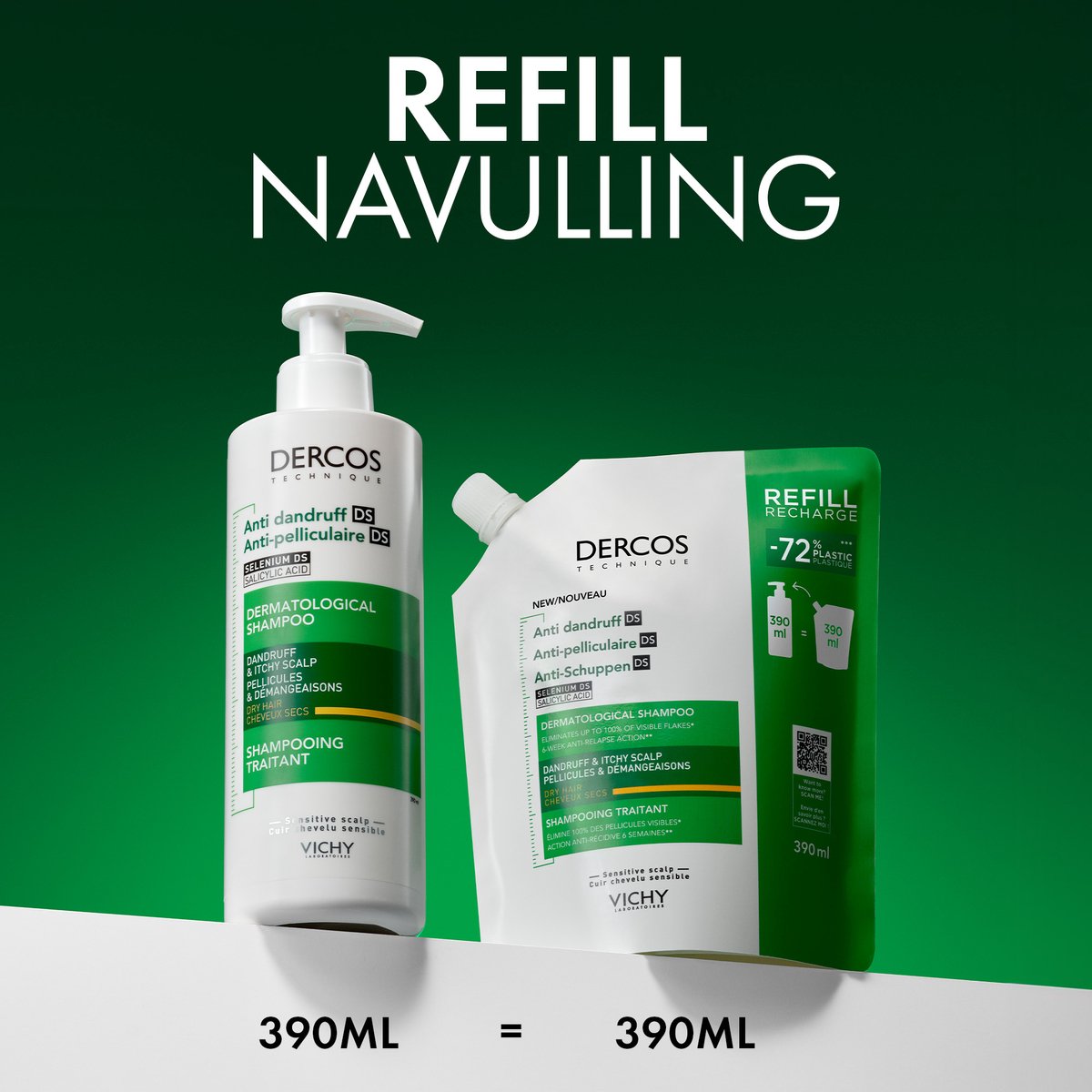 Vichy Dercos Anti-Roos DS Shampoo Droog Haar Navulling 390ml
