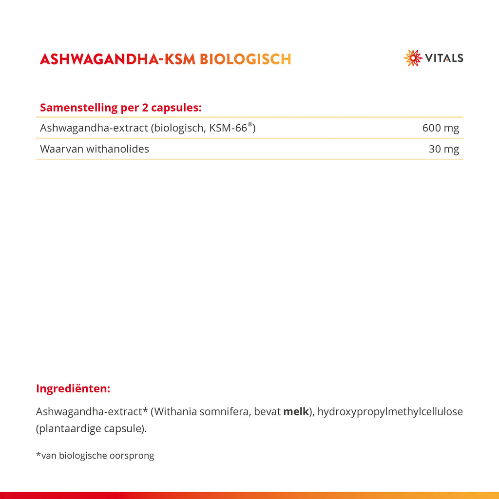 Vitals Ashwagandha-KSM Biologisch Capsules – 60 stuks | Stress