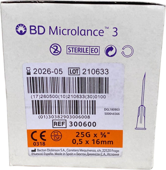 BD Microlance - Gelaat Steriele Naalden - 25g - 0.5 x 16 mm - Oranje - Gerstkorrel - Milia - Comedonen - 100 Stuks