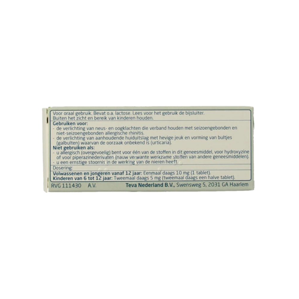 Cetirizine DiHCL Teva 7 tabletten 10mg - Effectieve Verlichting van Allergische Klachten