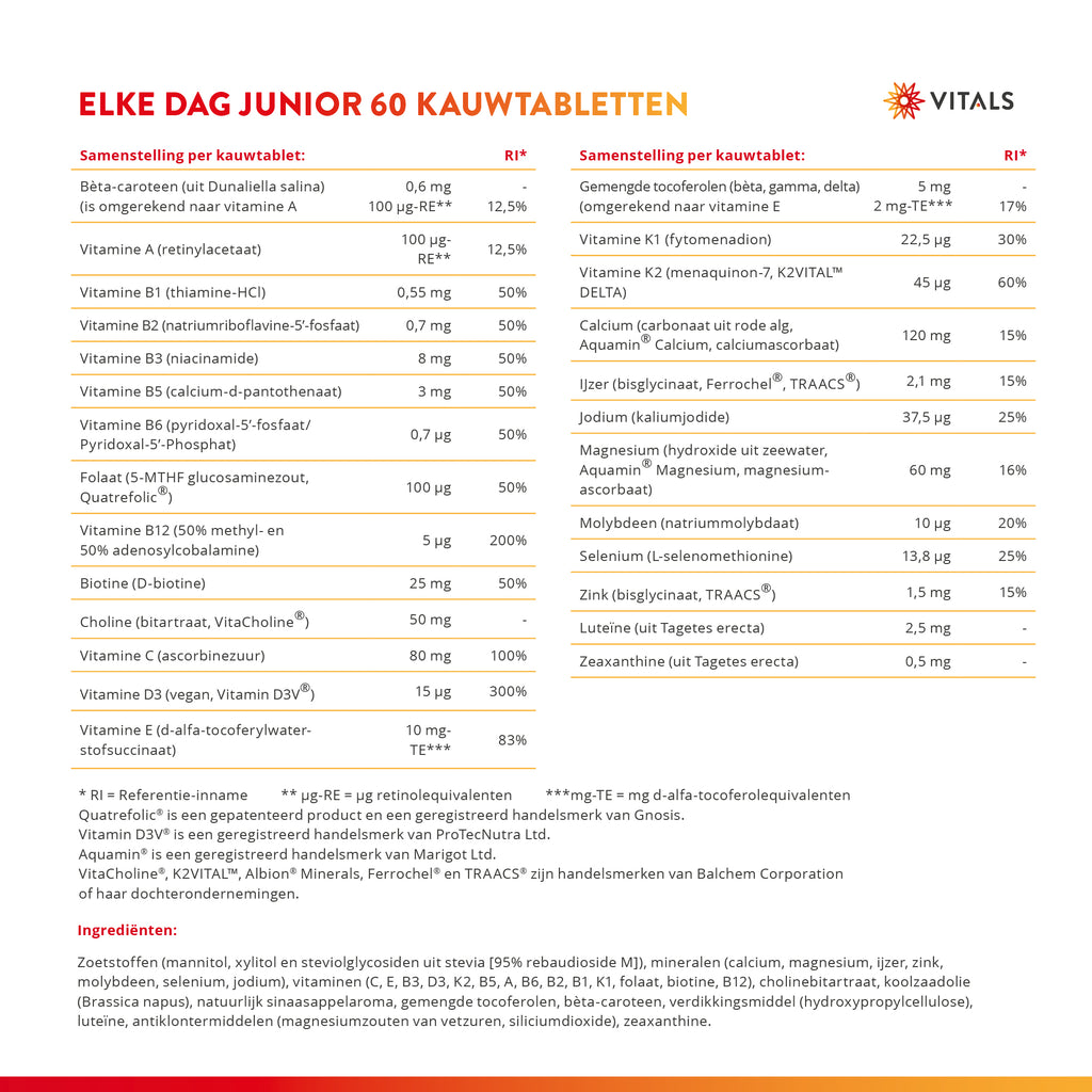 Vitals Elke Dag Junior 60 kauwtabletten