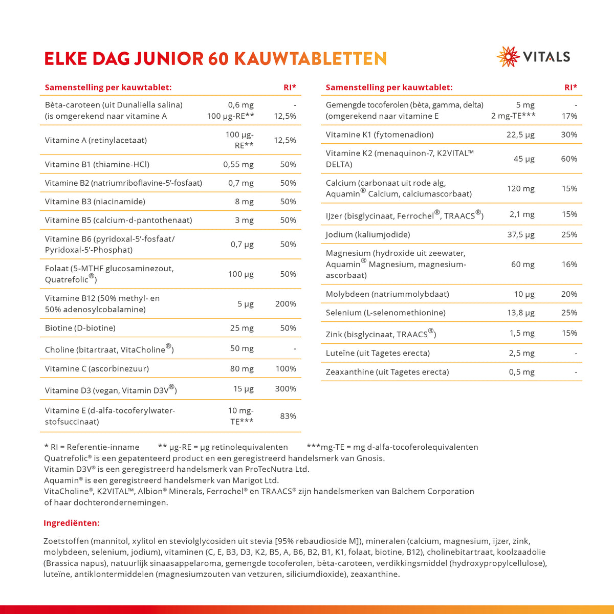 Vitals Elke Dag Junior 60 kauwtabletten