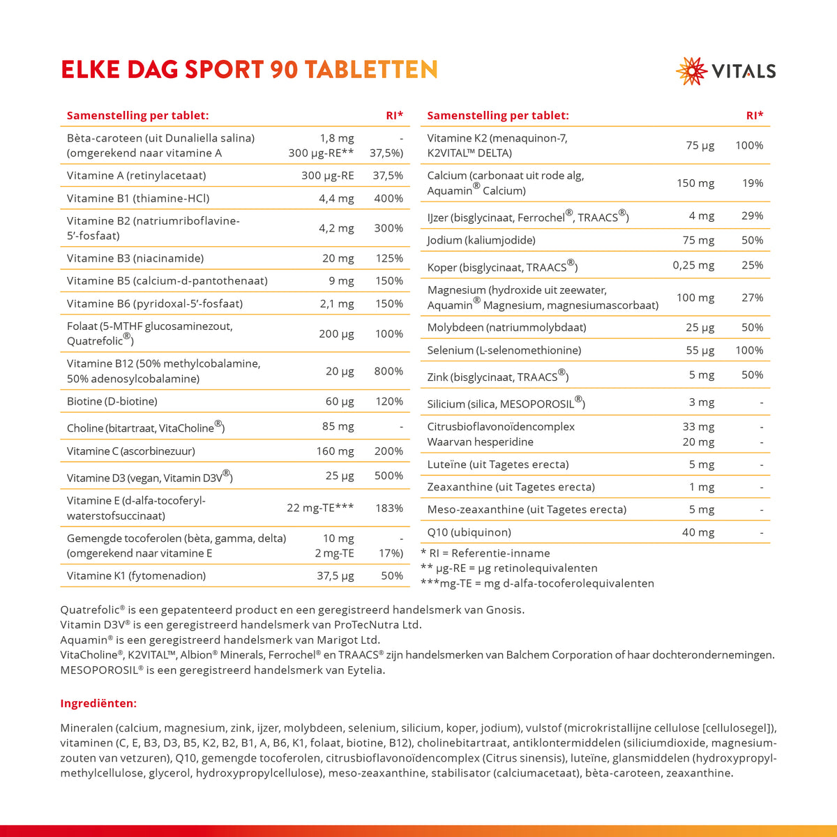 Vitals Elke Dag Sport Tabletten – 90 stuks | Sport