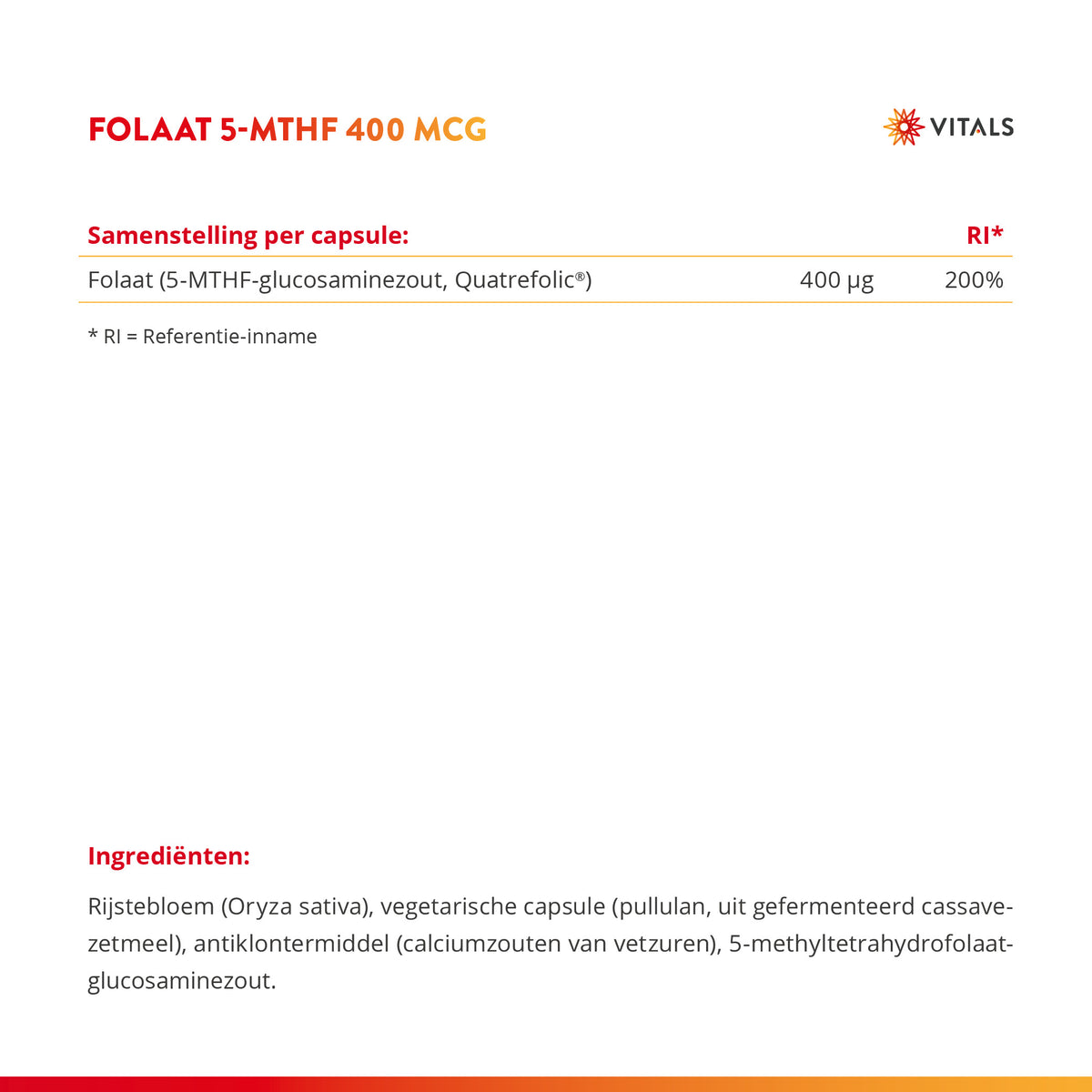 Vitals Folaat 5-MTHF Capsules 400 mcg – 100 stuks | Brein