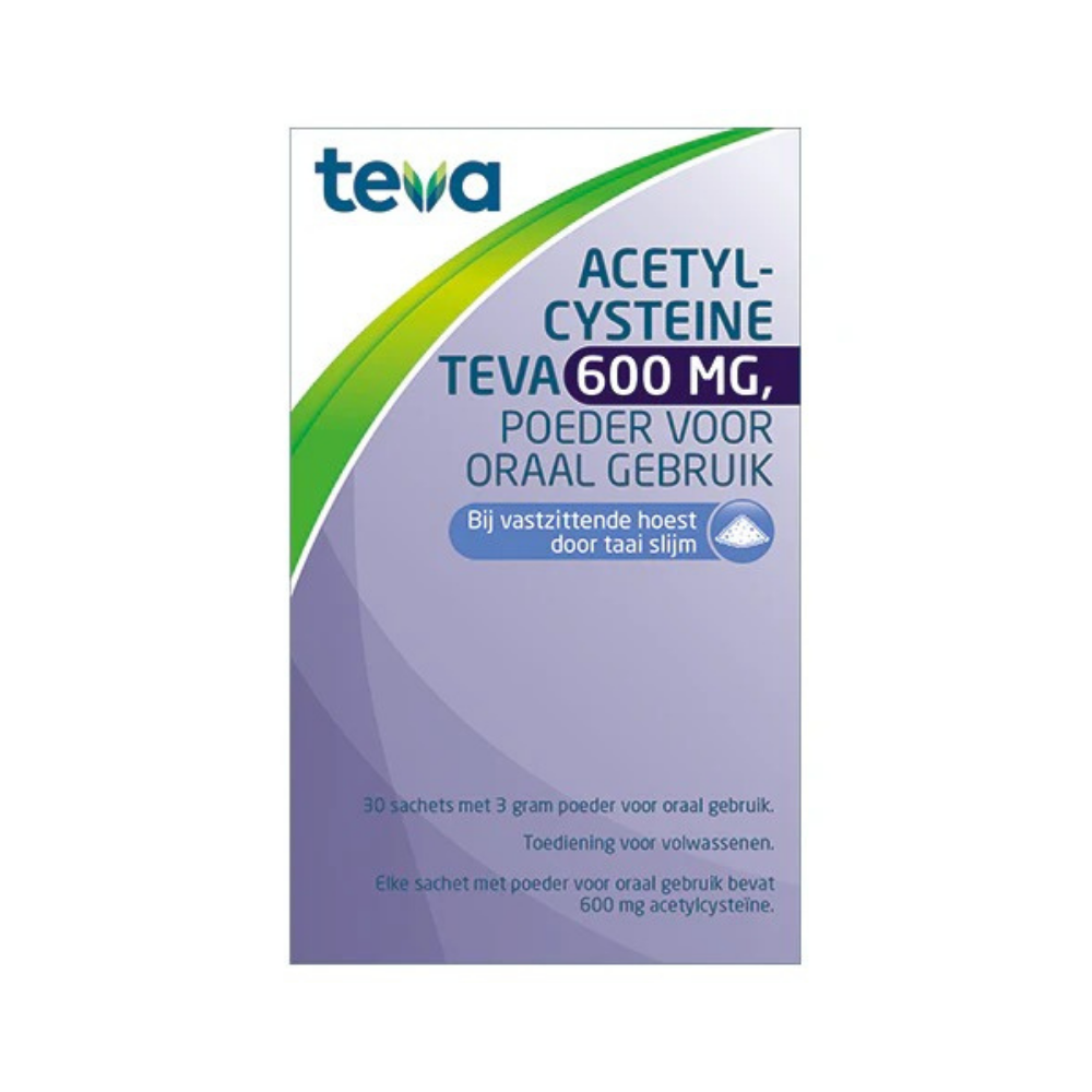 Fluimucil Teva 600 mg – 30 zakjes | Acetylcysteïne Teva Poeder Suikervrij