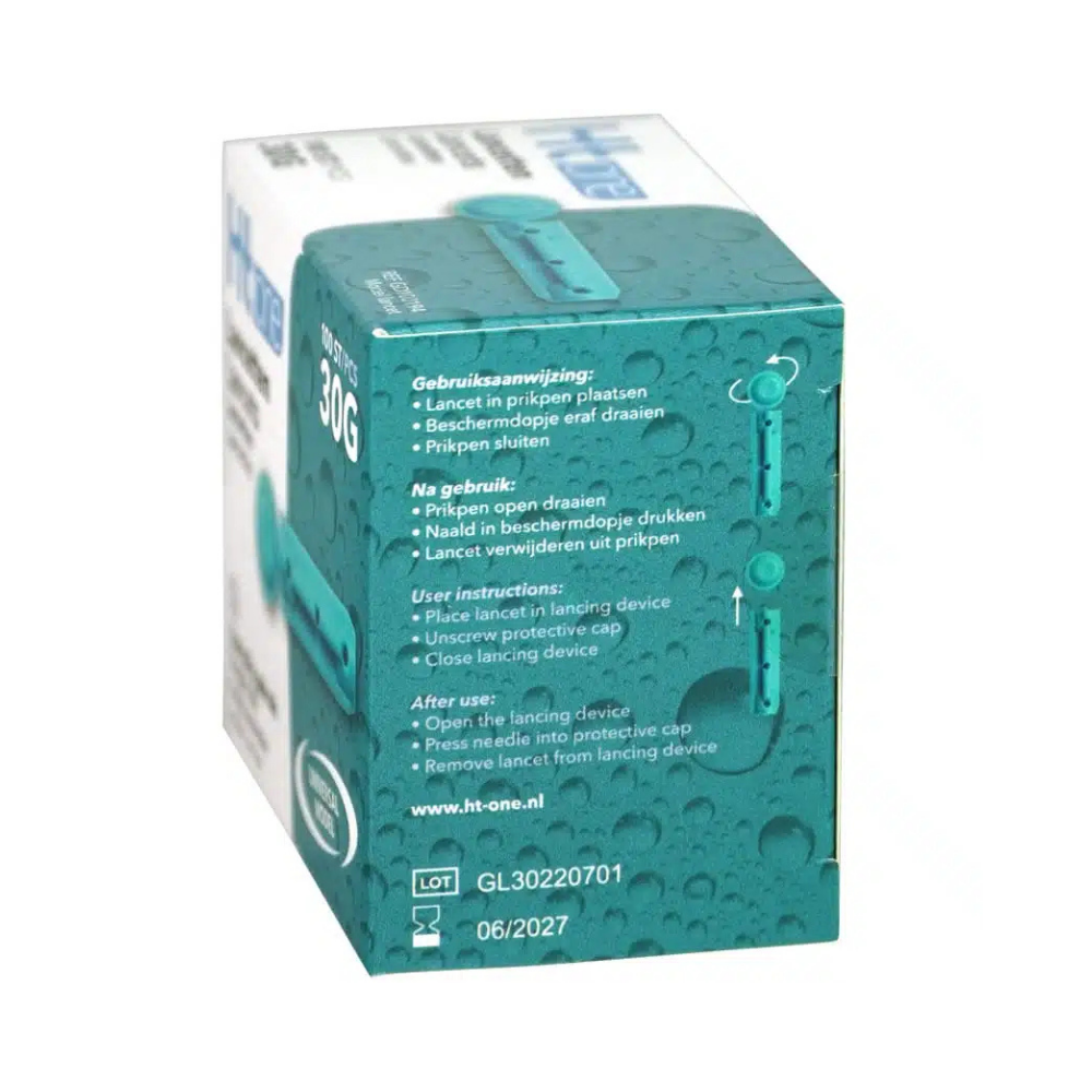 HT One 30G Universele Lancetten 100 Stuks – Comfortabele en Hygiënische Bloedafname