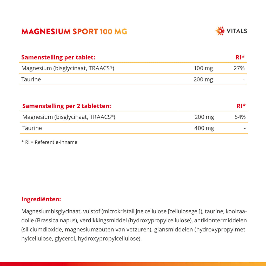 Vitals Magnesium Sport Tabletten 100 mg – 120 stuks | Sport