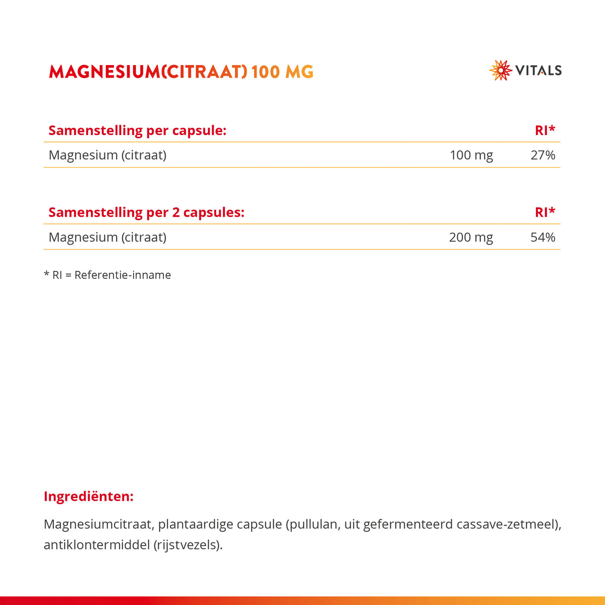 Vitals Magnesiumcitraat Capsules 100 mg – 100 stuks | Stress
