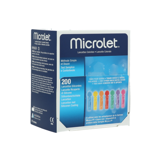 Microlet Gekleurde Lancetten 200 stuks – Comfortabele en Betrouwbare Lancetten voor Bloedcontrole