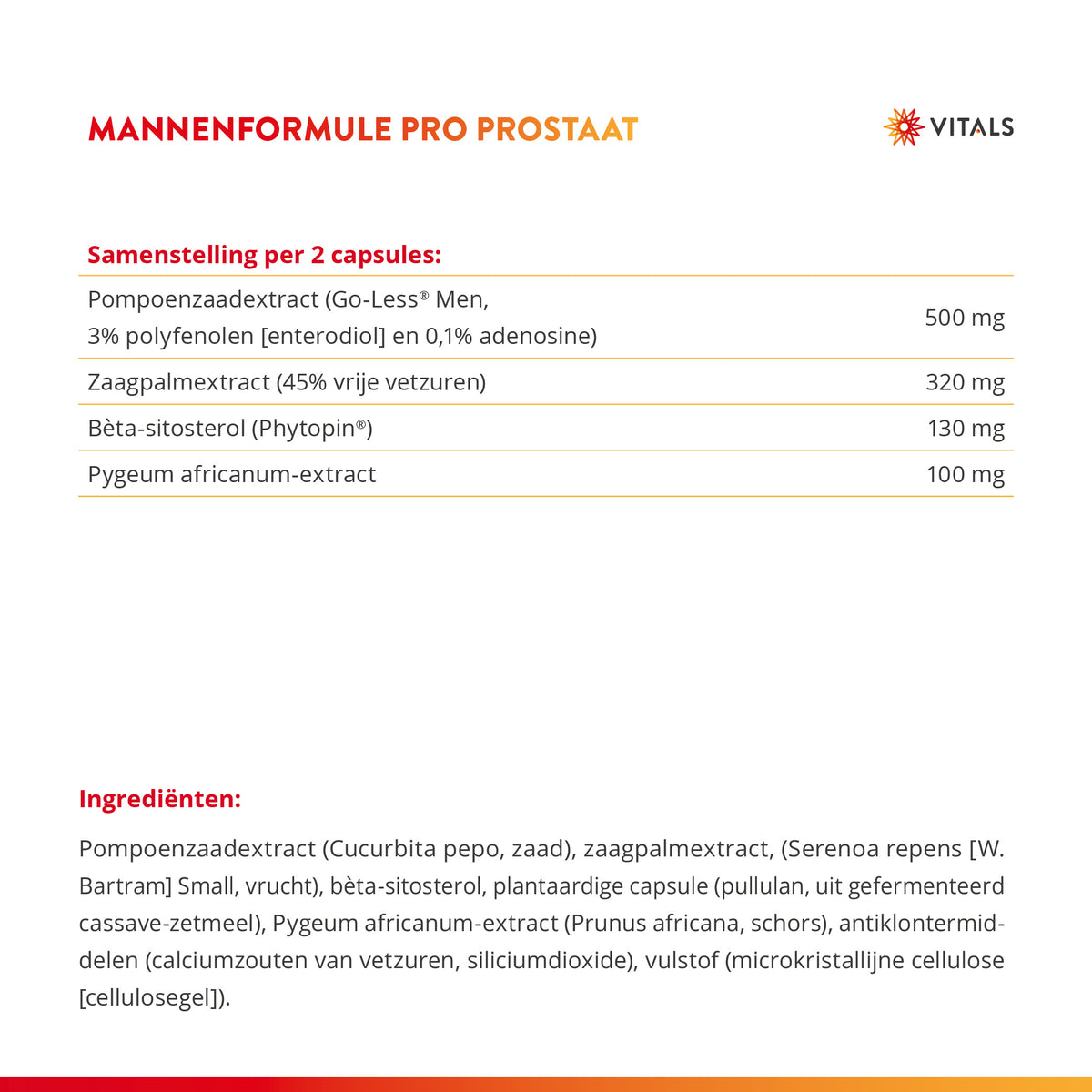Vitals Mannenformule Pro Prostaat Capsules – 60 stuks | Weerstand