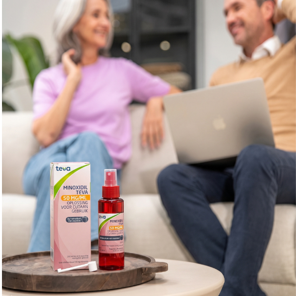 Minoxidil Teva 50mg/ml – 100ml haargroeimiddel voor mannen met erfelijke haaruitval (5% oplossing)