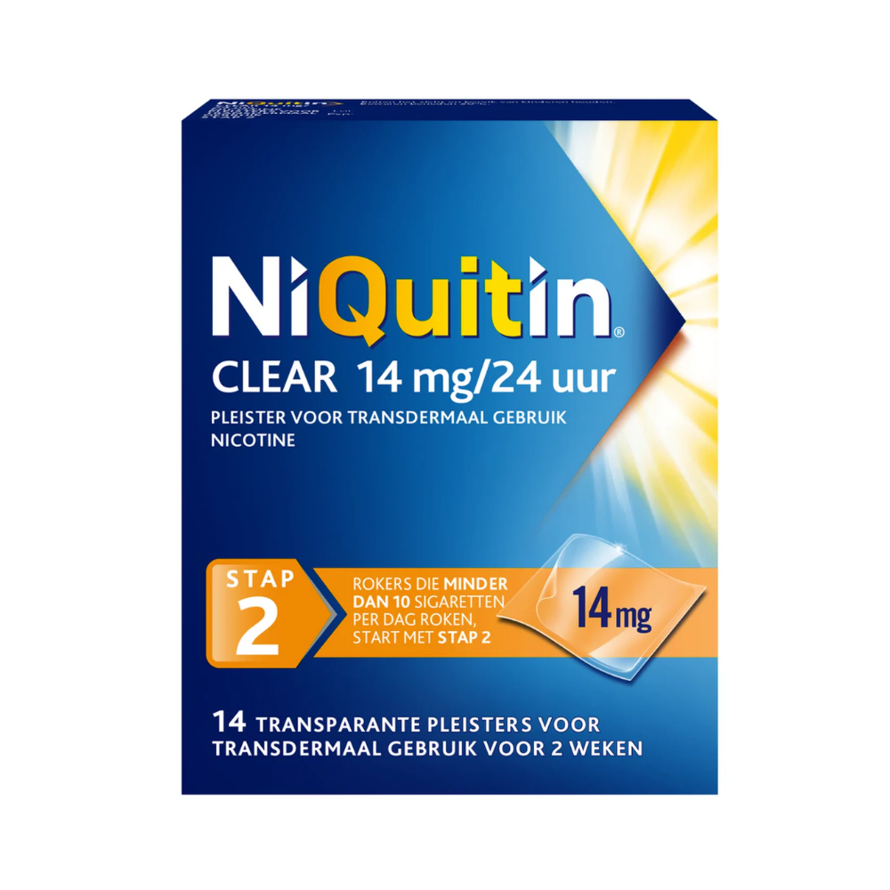 NiQuitin Clear Nicotinepleisters 14 mg – 14 stuks (Stap 2) | Stoppen met Roken