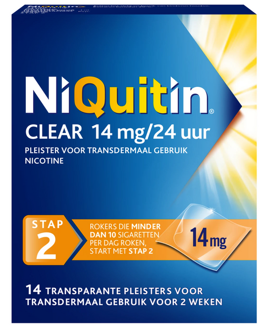 NiQuitin Clear 14mg Pleisters- 14 STUKS – Stap 2 | Stoppen met roken met 24-uurs werking