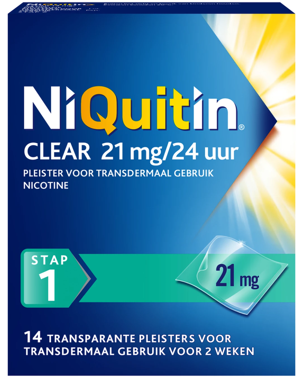 NiQuitin Clear 21mg Pleisters - 14 STUKS – Stap 1 | Stoppen met roken met 24-uurs ondersteuning