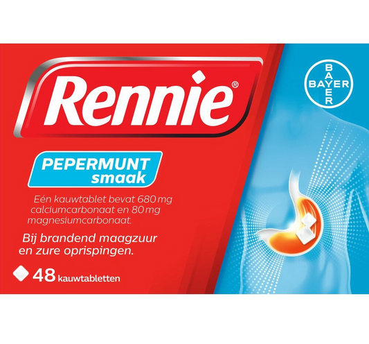 Rennie Pepermunt Kauwtabletten 48 stuks | Snel en Effectief bij Brandend Maagzuur