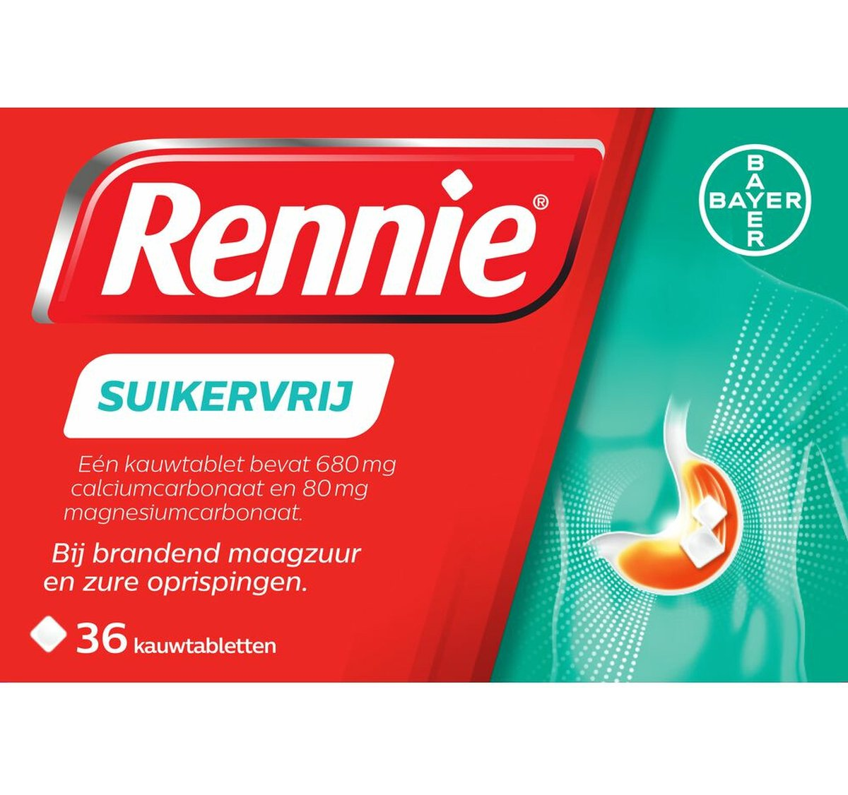 Rennie Suikervrij Kauwtabletten – Calciumcarbonaat 680 mg