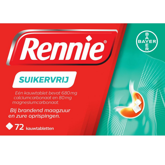 Rennie Suikervrij Kauwtabletten 72 Stuks – Calciumcarbonaat 680 mg