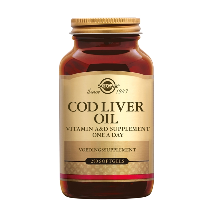 Solgar Cod Liver Oil (Levertraan) – Ondersteuning voor Gezonde Slijmvliezen, Botten en Immuunsysteem - 250 stuks