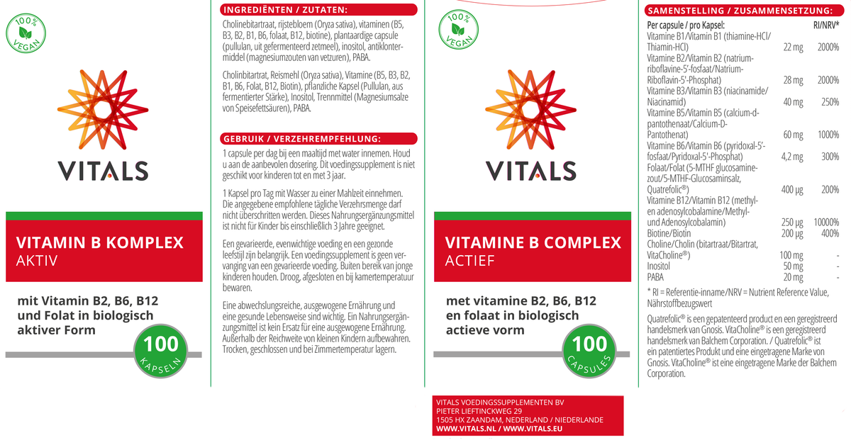 Vitals Vitamine B Complex Actief Capsules – 100 stuks | Brein