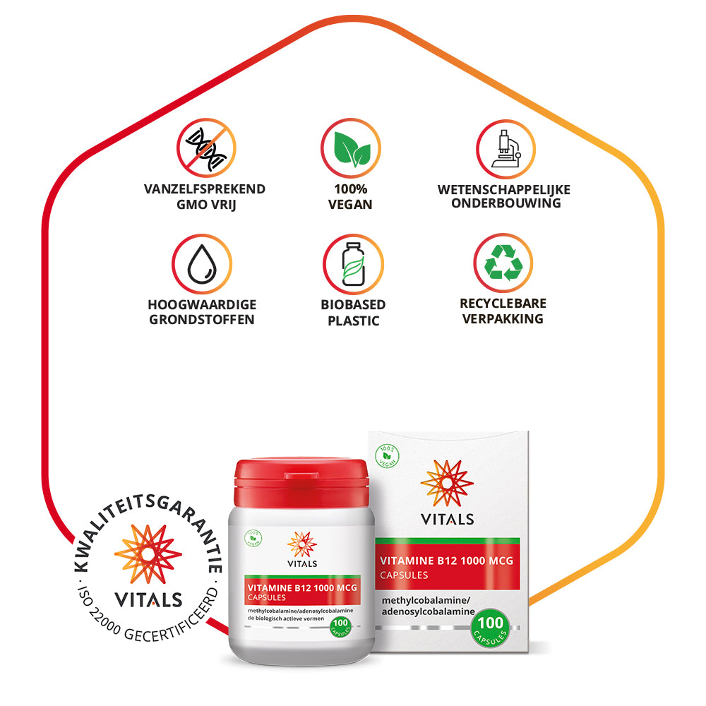 Vitals Vitamine B12 Capsules 1000 mcg – 100 stuks | Brein