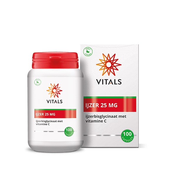 Vitals IJzer 25 mg met Vitamine C Capsules – 100 stuks | Weerstand