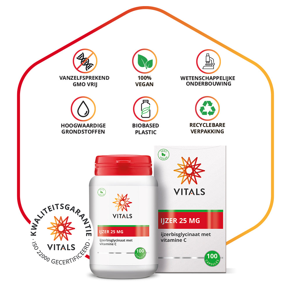 Vitals IJzer 25 mg met Vitamine C Capsules – 100 stuks | Weerstand