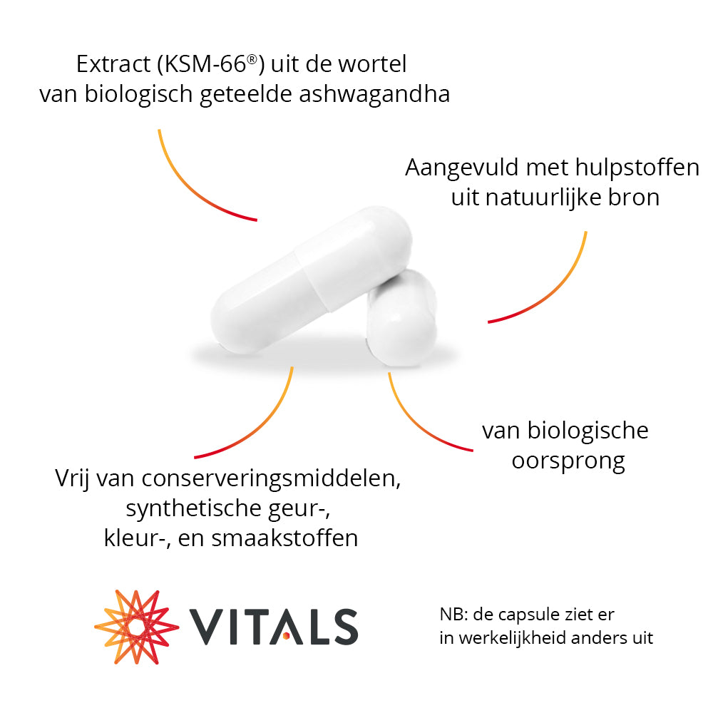 Vitals Ashwagandha-KSM Biologisch Capsules – 60 stuks | Stress