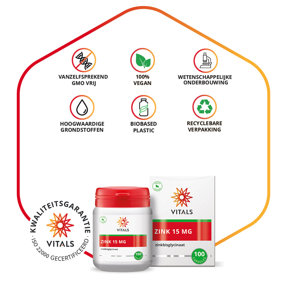 Vitals Zinkbisglycinaat Capsules 15 mg – 100 stuks | Weerstand