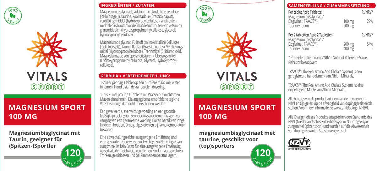 Vitals Magnesium Sport Tabletten 100 mg – 120 stuks | Sport