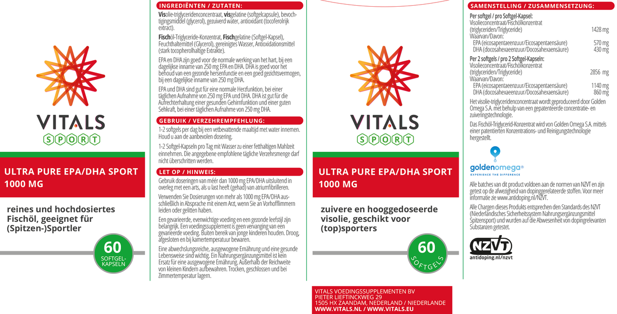 Vitals Ultra Pure EPA/DHA Sport Softgels 1000 mg – 60 stuks | Sport