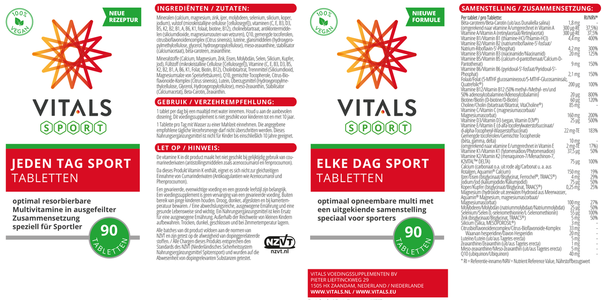 Vitals Elke Dag Sport Tabletten – 90 stuks | Sport
