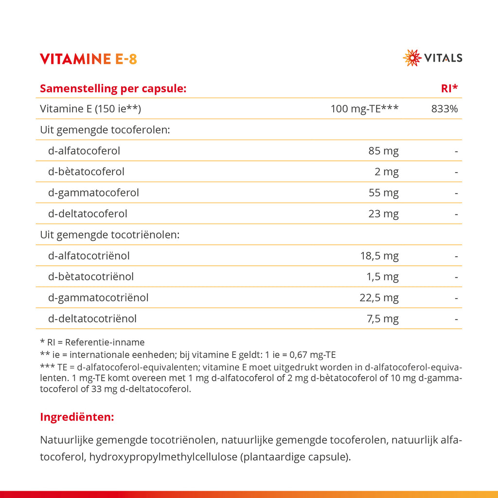Vitals Vitamine E-8 Capsules – 60 stuks | Weerstand