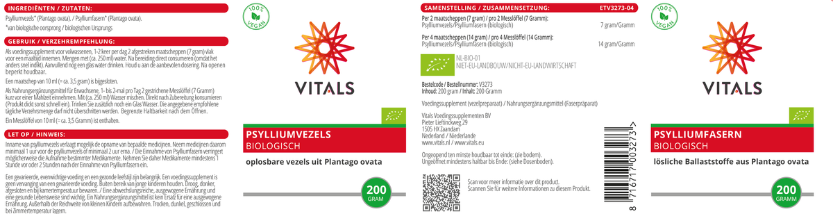 Vitals Psylliumvezels Biologisch Poeder – 200 gram | Spijsvertering