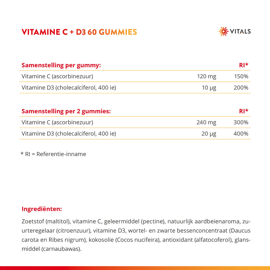 Vitals Vitamine C + D3 Gummies 60 gummies