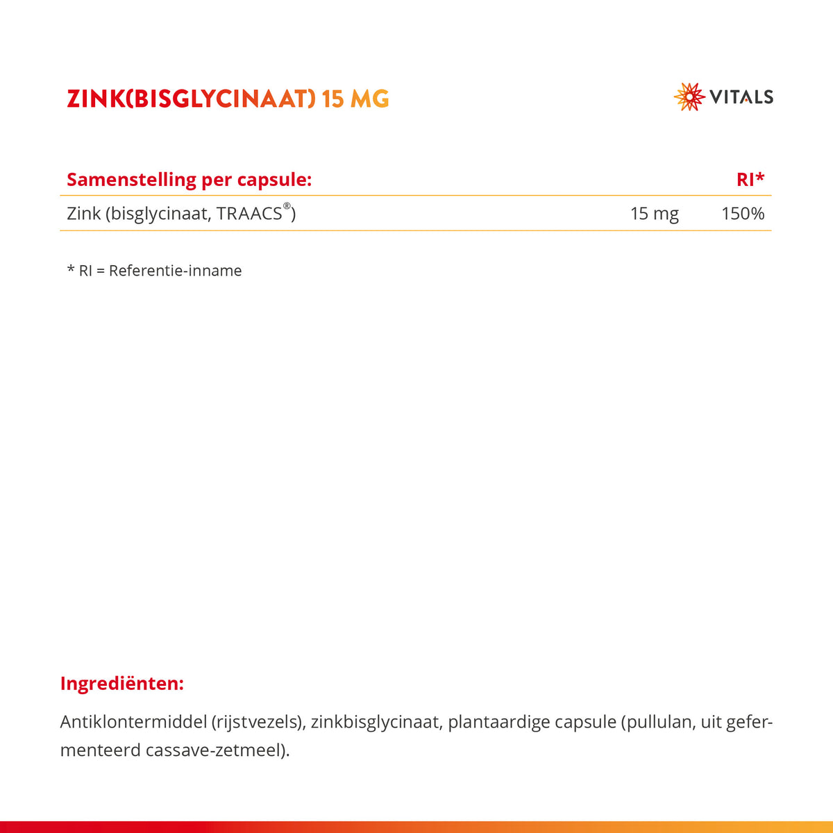 Vitals Zinkbisglycinaat Capsules 15 mg – 100 stuks | Weerstand