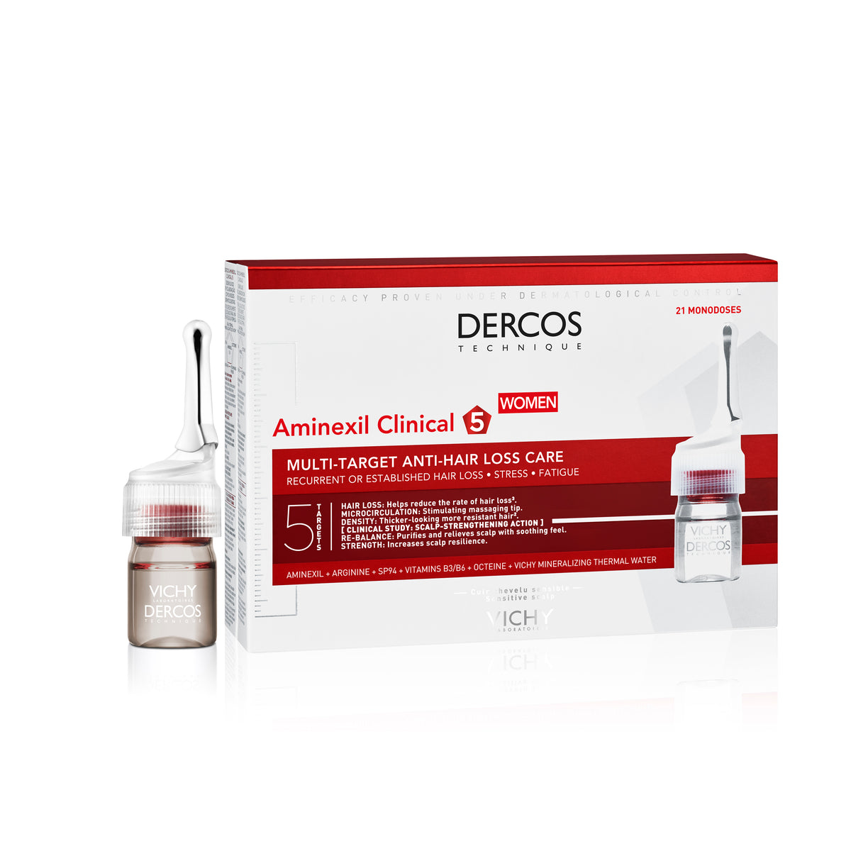 Vichy Dercos Aminexil Clinical 5 Vrouw 21 x 6ml – Haarkuur bij Haarverlies voor Vrouwen