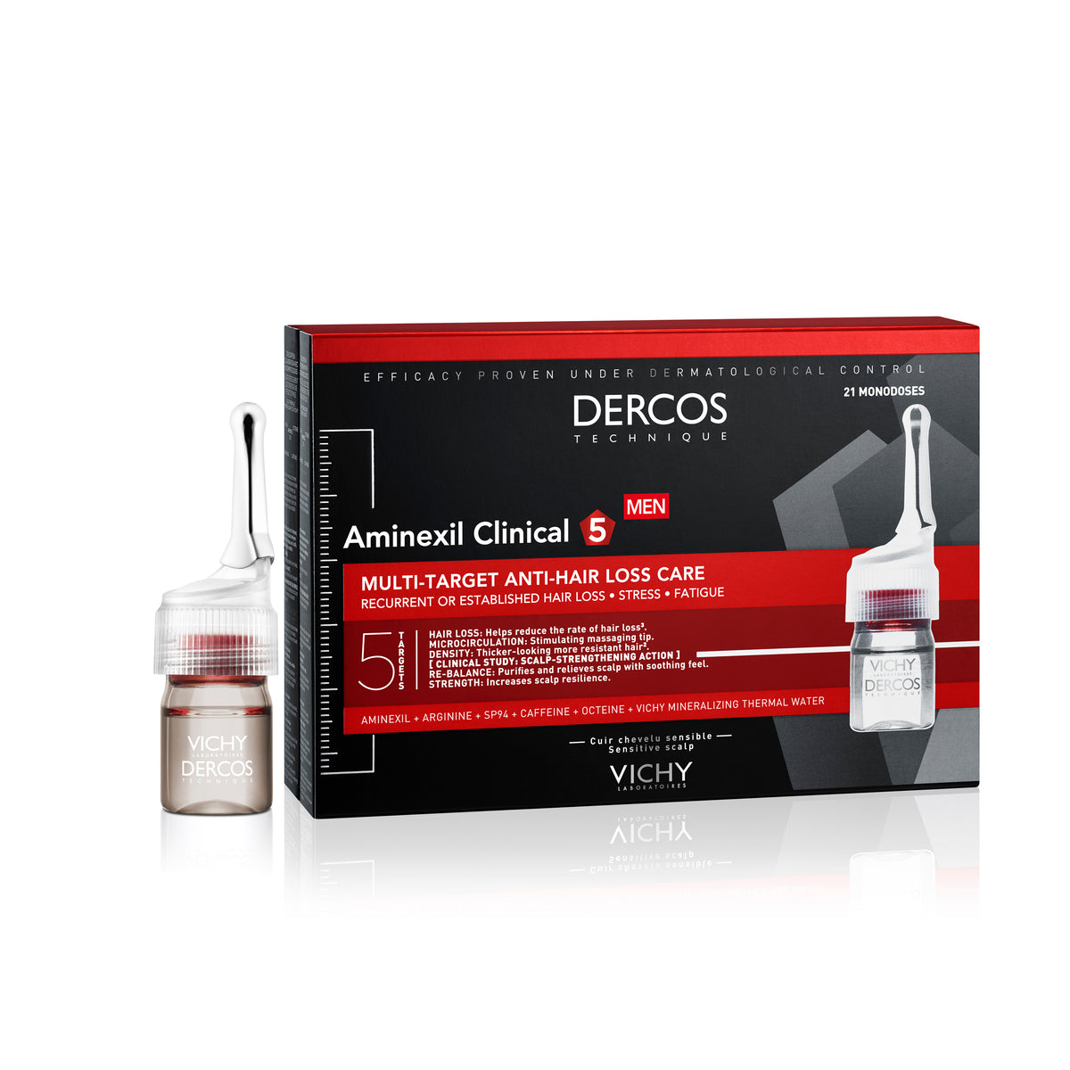 Vichy Dercos Aminexil Clinical 5 Man 21 x 6ml – Haarkuur bij Haarverlies voor Mannen