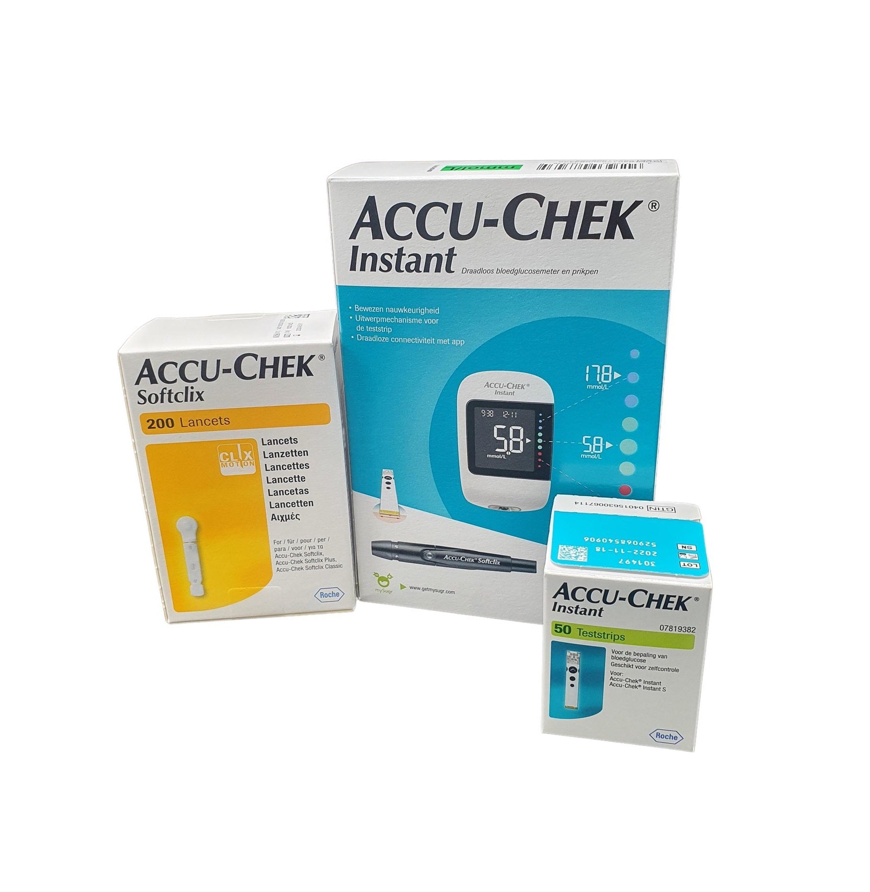 Accu-Chek Instant Voordeelset: Bloedglucosemeter, Softclix Lancetten en 50 Teststrips – Compleet voor Betrouwbare Glucosemeting