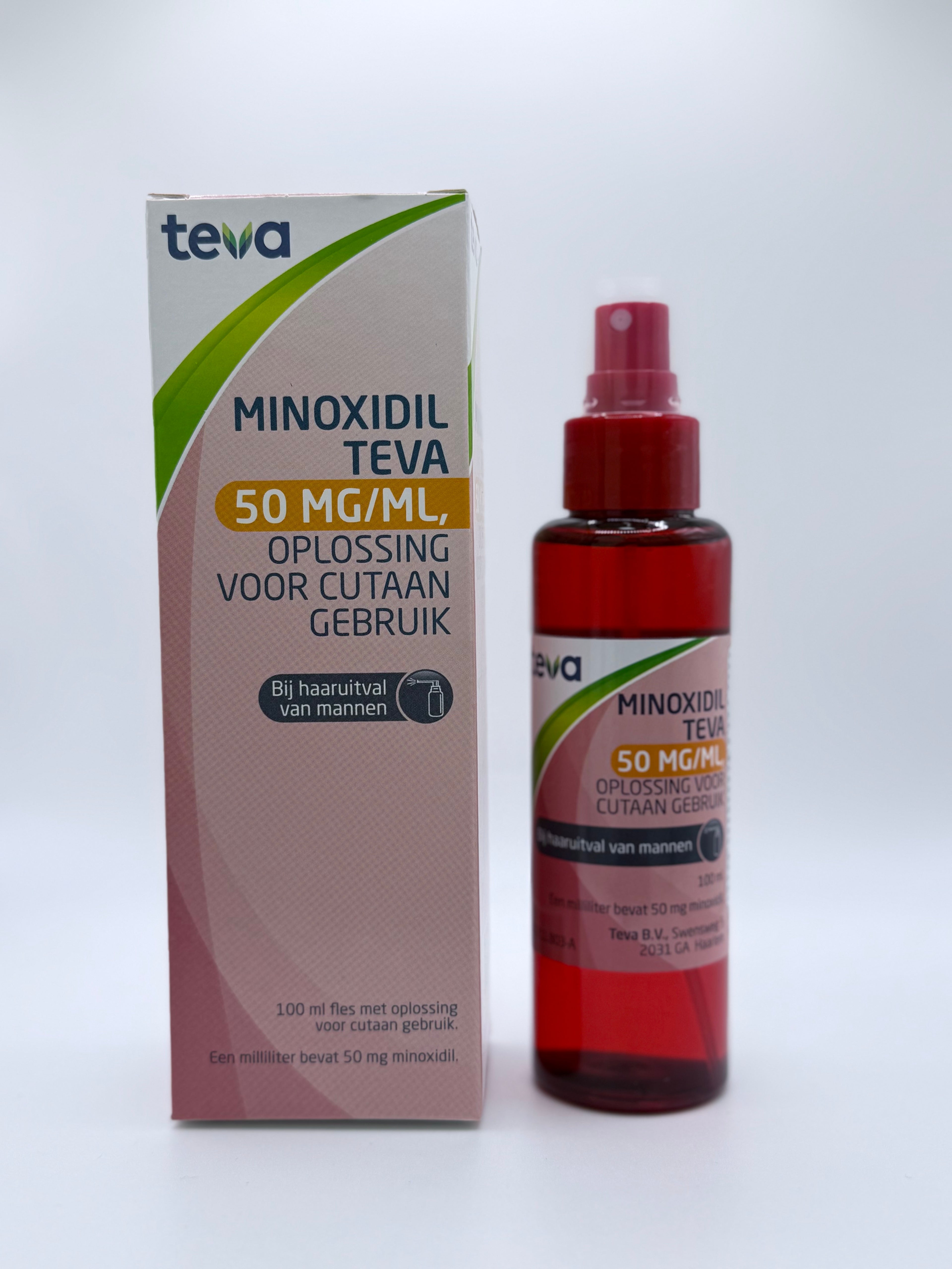 Minoxidil Teva 50mg/ml – 100ml haargroeimiddel voor mannen met erfelijke haaruitval (5% oplossing)