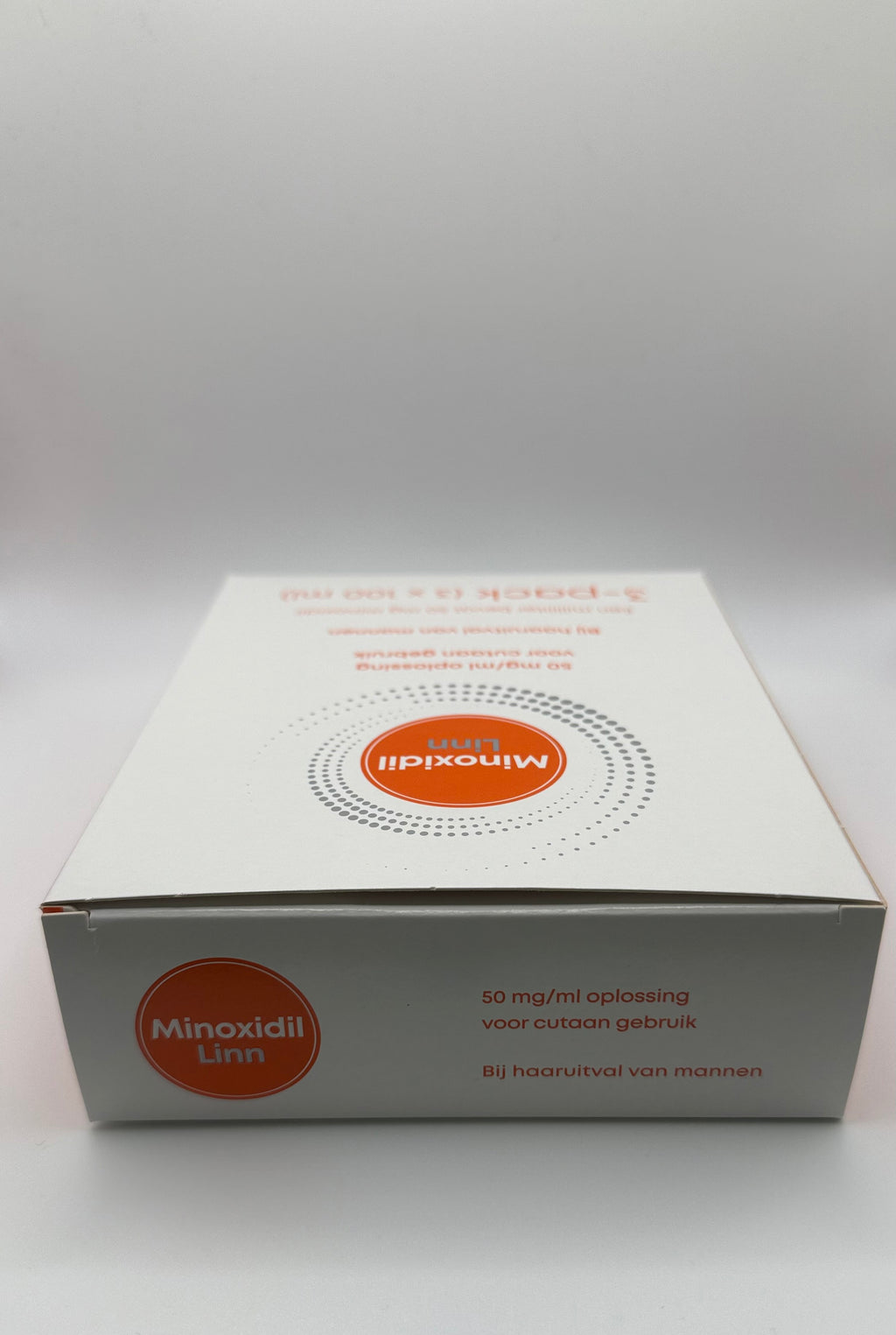 Bovenkant verpakking Minoxidil Linn 50 mg/ml – oplossing voor cutaan gebruik bij mannelijke kaalheid