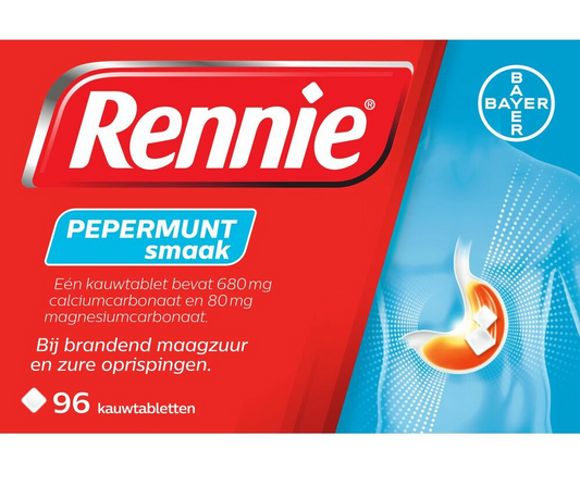 Rennie Pepermunt Kauwtabletten 96 stuks | Snel en Effectief bij Brandend Maagzuur