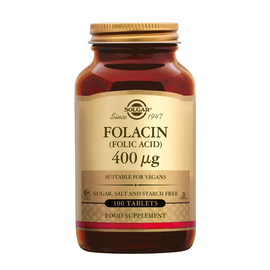 Solgar Foliumzuur Folacin 400 µg – Ondersteunt Gezonde Bloedopbouw en Zenuwstelselontwikkeling - 100 stuks