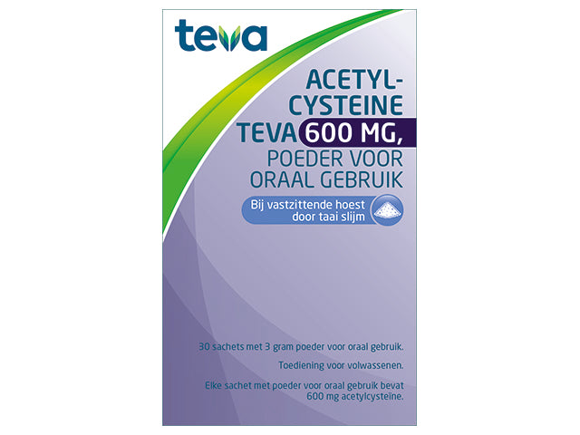 Fluimucil Teva 600 mg – 30 zakjes | Acetylcysteïne Teva Poeder Suikervrij